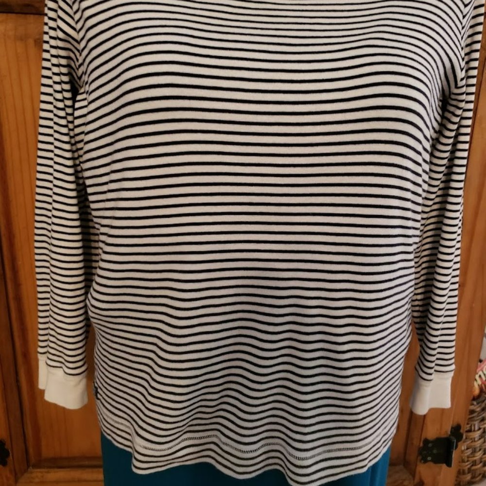 LRL Ralph Lauren Womens Top White Black Stripe 3/4 Sleeve 100% Cotton Sh… - Picture 2 of 5